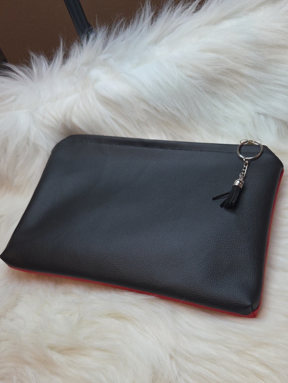 Black and Red Leatherette Wristlet Clutch